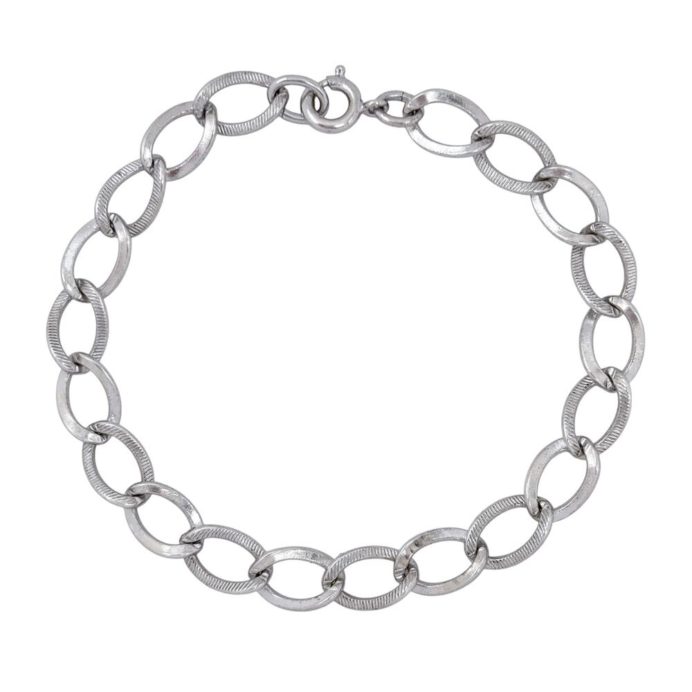 Estate Sterling Silver 925 7mm Textured Link Chain Bracelet 7" - Picture 3 of 6